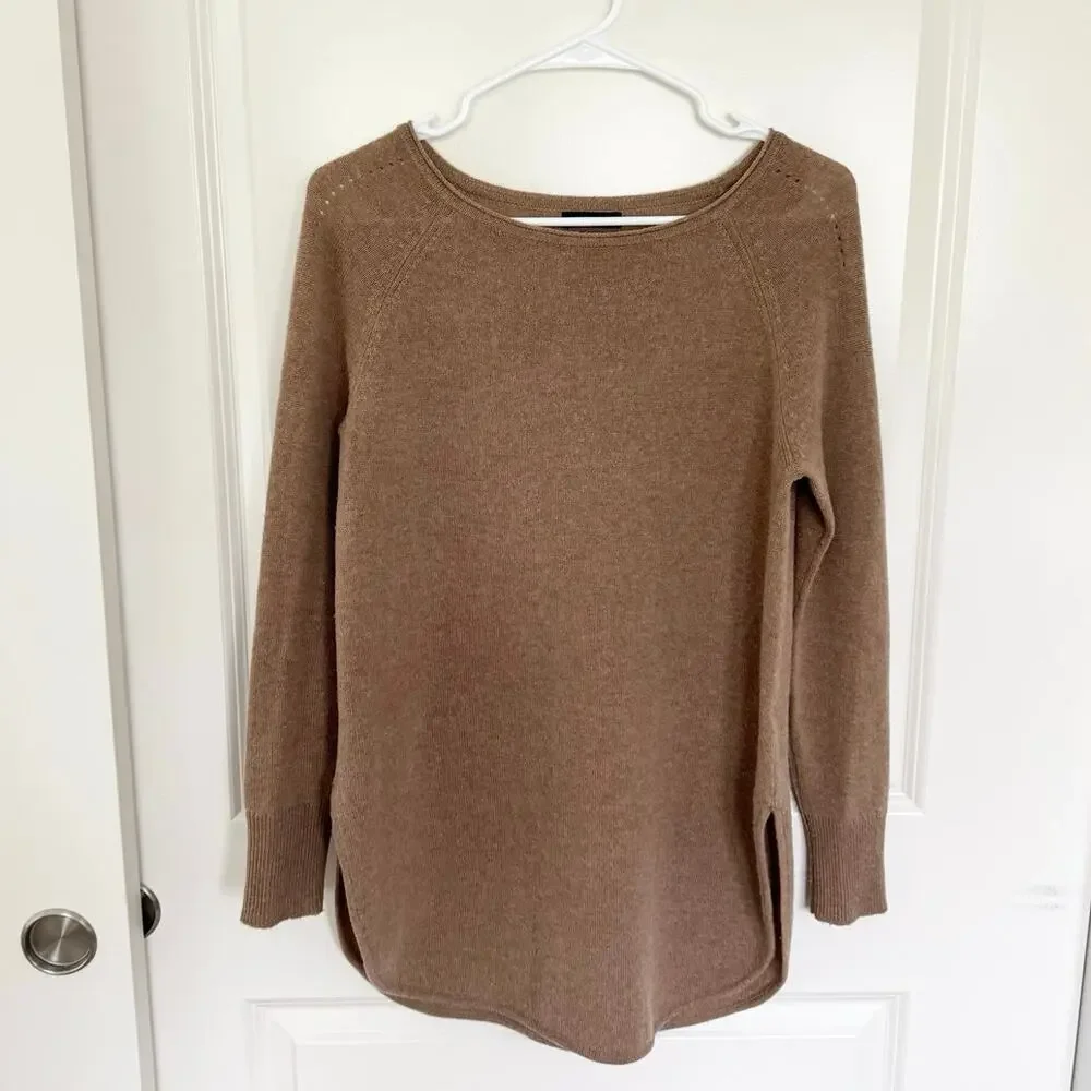 Halogen Cashmere Wool Tunic Sweater Tan Small Petite